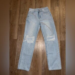 SHEIN Light Wash Distressed Straight Leg Jeans